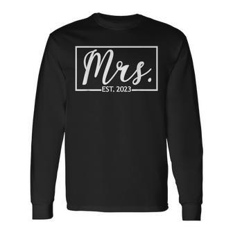 Mrs Est 2023 Married Wife Husband Mr Matching Wedding Long Sleeve T-Shirt - Seseable