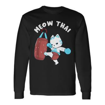 Muay Thai Cat Meow Thai Punching Bag Fighting Sport Long Sleeve T-Shirt - Thegiftio UK