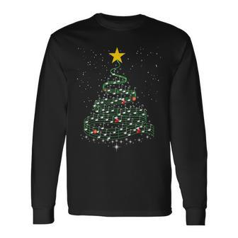 Music Note Tree Wish You A Merry Christmas Musical Long Sleeve T-Shirt - Seseable