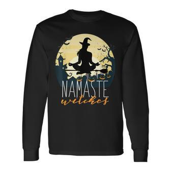 Namaste Witches Halloween Yoga Witch Meme Long Sleeve T-Shirt - Thegiftio UK