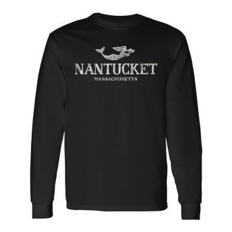 Nantucket Ma Vintage Mermaid & Seashell Long Sleeve T-Shirt | Mazezy