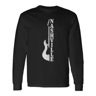 Nashville Guitar Tennessee Vintage Country Music City Long Sleeve T-Shirt | Mazezy