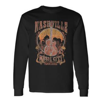 Nashville Tennessee Guitar Country Music City Guitarist Long Sleeve T-Shirt | Mazezy
