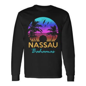 Nassau Bahamas Beach Trip Retro Sunset Summer Vibes Graphic Bahamas Long Sleeve T-Shirt | Mazezy