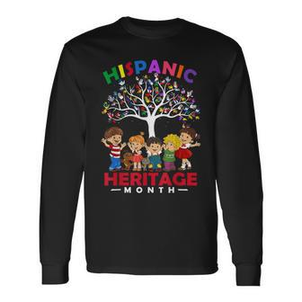 National Hispanic Heritage Month Hand Flag Tree Roots Latino Long Sleeve T-Shirt - Seseable