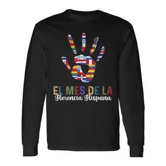 National Hispanic Heritage Month Latin Countries Handprint Long Sleeve T-Shirt - Thegiftio UK