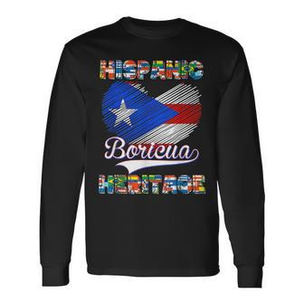 National Hispanic Heritage Month Puerto Rico Flag Boricua Long Sleeve T-Shirt | Mazezy