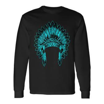 Native Ameircan Feather Headdress Pride Indian Chief Costume Long Sleeve T-Shirt | Mazezy