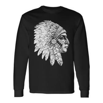 Native American Feather Headdress America Indian Chief Long Sleeve T-Shirt - Monsterry AU