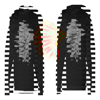 Native American Indian Tribes Feather Headdress Pride Chief Long Sleeve T-Shirt T-Shirt | Mazezy