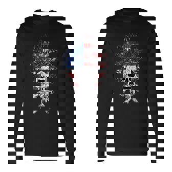 Native American Skeleton Indian Chief Skull Usa Flag Tribes Native American Long Sleeve T-Shirt T-Shirt | Mazezy