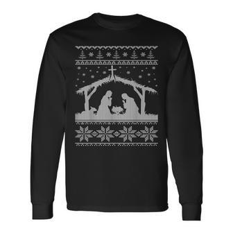 Nativity Scene Ugly Christmas Sweater Long Sleeve T-Shirt | Mazezy
