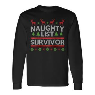 Naughty List Survivor Ugly Christmas Sweater Long Sleeve T-Shirt - Monsterry AU