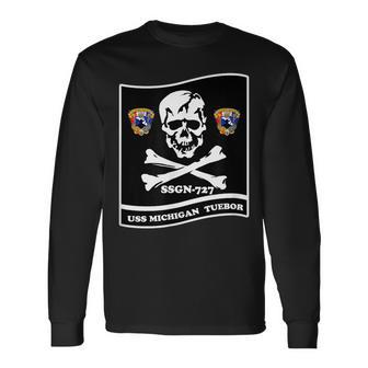 Navy Submarine Uss Michigan Ssgn727 Skull Image Long Sleeve T-Shirt - Thegiftio UK