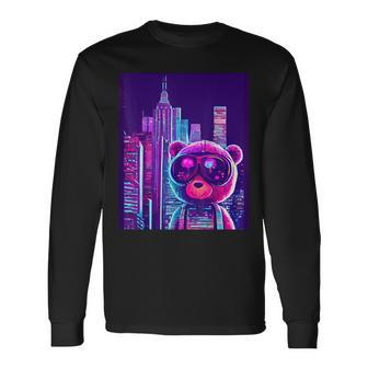 Neon Cuddles Synthwave Teddy Bear's Retro Journey Long Sleeve T-Shirt - Monsterry CA