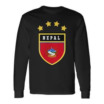 Nepal Pocket Coat Of Arms National Pride Flag Long Sleeve T-Shirt T-Shirt | Mazezy DE