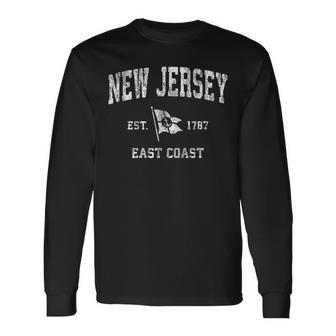 New Jersey Nj Vintage Boat Anchor Flag Retro Long Sleeve T-Shirt | Mazezy