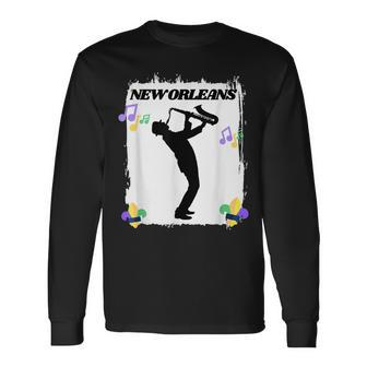 New Orleans Louisiana Skyline Music Jazz Travel Holidays Long Sleeve T-Shirt - Thegiftio UK