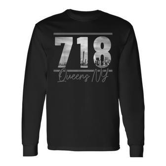 New York City 718 Area Code Skyline Queens Ny Nyc Vintage Long Sleeve T-Shirt T-Shirt | Mazezy