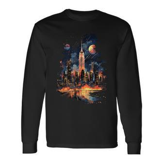 New York City Downtown Skyline Statue Of Liberty Nyc Long Sleeve T-Shirt - Monsterry CA