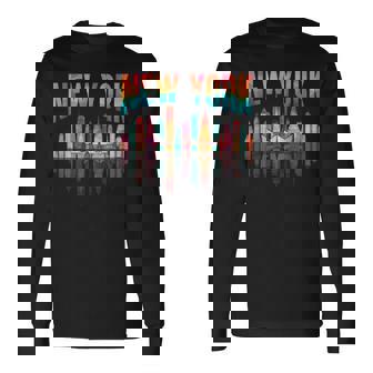 New York City Manhattan Nyc Retro 70S 80S Skyline Ny City Long Sleeve T-Shirt - Thegiftio UK