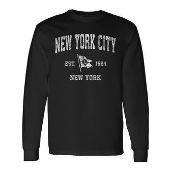 New York City Nyc New York Ny Vintage Boat Anchor Flag Long Sleeve T-Shirt | Mazezy