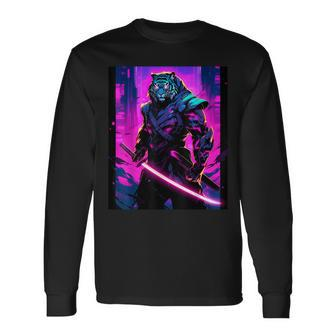 Nights Warrior Featuring A Tiger Samurai In The Darkness Long Sleeve T-Shirt - Seseable