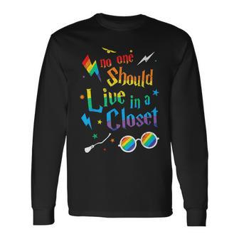 No One Should Live In A Closet Lgbtq Proud Ally Gay Pride Long Sleeve T-Shirt - Seseable