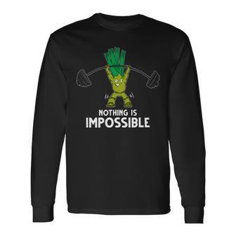 Nothing Is Impossible Leek Fitness Training Gym Vegan Long Sleeve T-Shirt - Monsterry CA