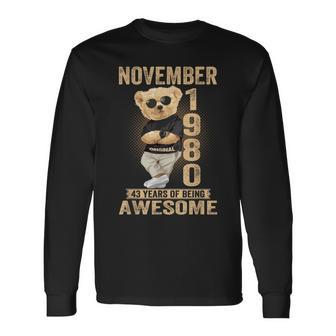 November 1980 43Th Birthday 2023 43 Years Of Being Awesome Long Sleeve T-Shirt | Mazezy