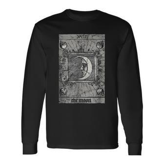 Occult The Moon Tarot Card Vintage Esoteric Horror Tarot Long Sleeve T-Shirt | Mazezy CA
