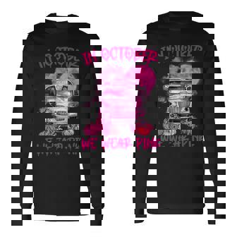 In October We Wear Pink Bus Pumpkin Breast Cancer Halloween Long Sleeve T-Shirt | Mazezy