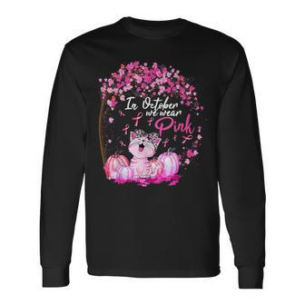 In October We Wear Pink Leopard Cat Breast Cancer Awareness Long Sleeve - Seseable