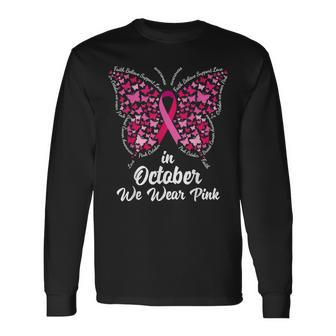 In October We Wear Pink Ribbon Breast Cancer Awareness Long Sleeve - Seseable