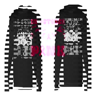 In October We Wear Pink Ribbon Ghost Halloween Breast Cancer Long Sleeve T-Shirt | Mazezy