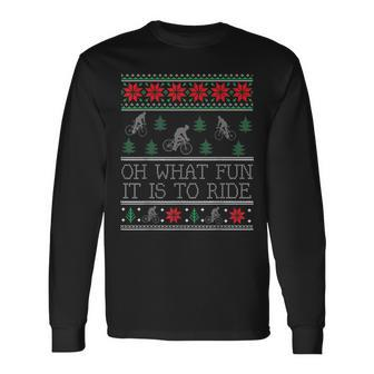 Oh What Fun It Is To Ride Cycling Ugly Christmas Sweaters Long Sleeve T-Shirt - Monsterry CA