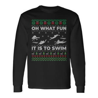 Oh What Fun It Is To Swim Ugly Christmas Sweater Long Sleeve T-Shirt - Monsterry