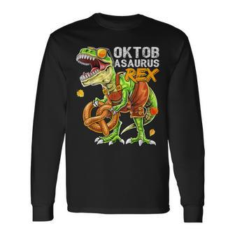 Oktoberfest Dinosaur Lederhosen Bavarian Costume Long Sleeve T-Shirt | Mazezy