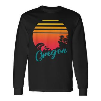 Oregon Coast Sunset Surf Waves And Rocks Long Sleeve T-Shirt | Mazezy