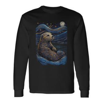 Otter Starry Night Long Sleeve T-Shirt - Thegiftio UK