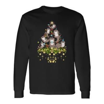 Otters Christmas Tree Lights Holiday Otter Xmas Long Sleeve T-Shirt - Thegiftio UK
