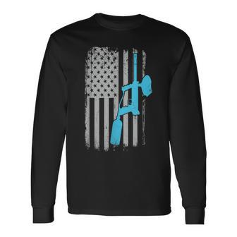 Paintballer Vintage American Flag Paintball Player Long Sleeve T-Shirt | Mazezy