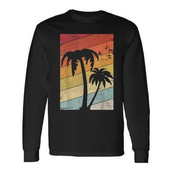 Palm Tree Retro Tropical Beach Long Sleeve T-Shirt | Mazezy