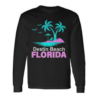 Palm Tree Sunset Summer Vacation Florida Destin Beach Long Sleeve T-Shirt | Mazezy