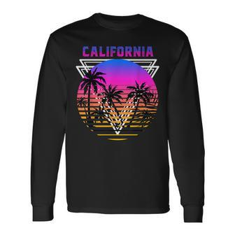 Palm Trees Retro Cali Long Beach Vintage Tropical California Long Sleeve T-Shirt | Mazezy