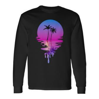 Palm Trees Retro Vintage Sunset Palm Trees Summer Long Sleeve T-Shirt T-Shirt | Mazezy