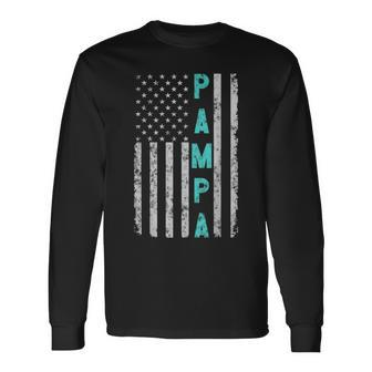 Pampa Fathers Day Vintage Patriotic Distressed American Flag Long Sleeve T-Shirt - Monsterry