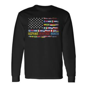 Hispanic Heritage Month All Countries Flag Heart Hands Long Sleeve T-Shirt | Mazezy AU