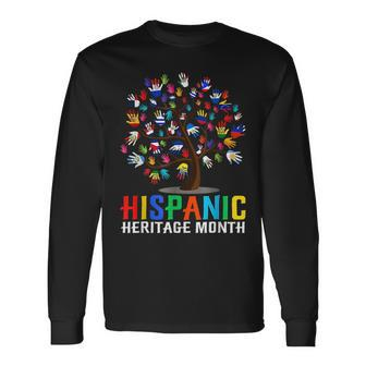 Hispanic Heritage Month Latino Countries Hand Flag Tree Root Long Sleeve T-Shirt T-Shirt | Mazezy