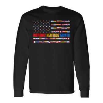 Hispanic Heritage Month Usa American Flag National Latino Long Sleeve T-Shirt - Seseable